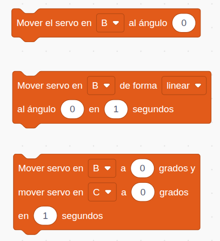 Bloques de la categoría Motor para controlar el servomotor
