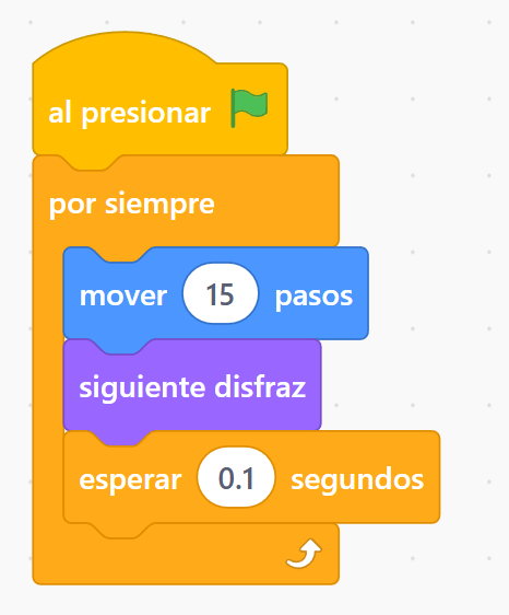 Código con un bloque que repite la animación del vuelo una cantidad exacta de veces