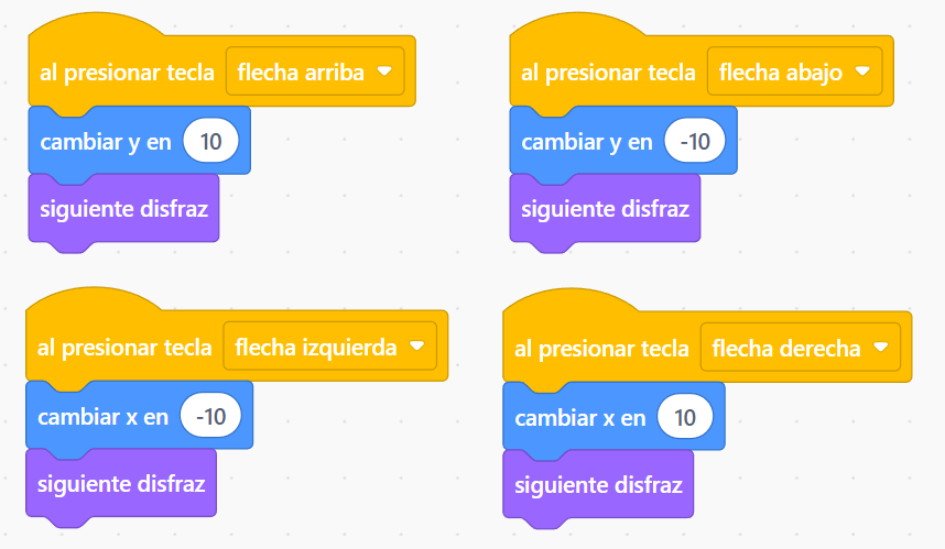 Bloques para mover un personaje con las flechas