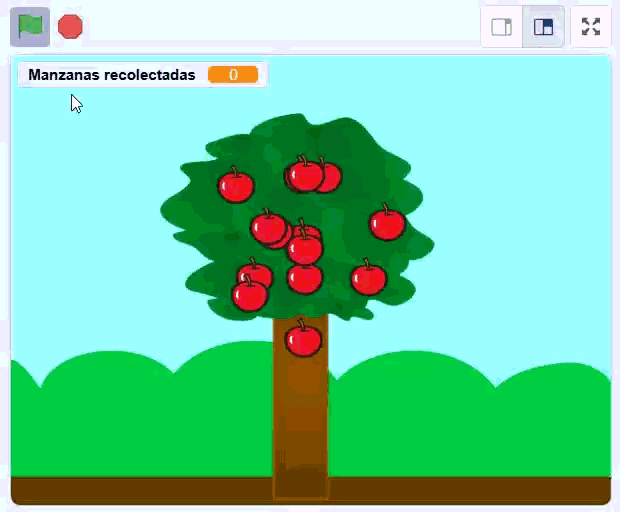 Grabación de la cosecha de manzanas con el contador subiendo