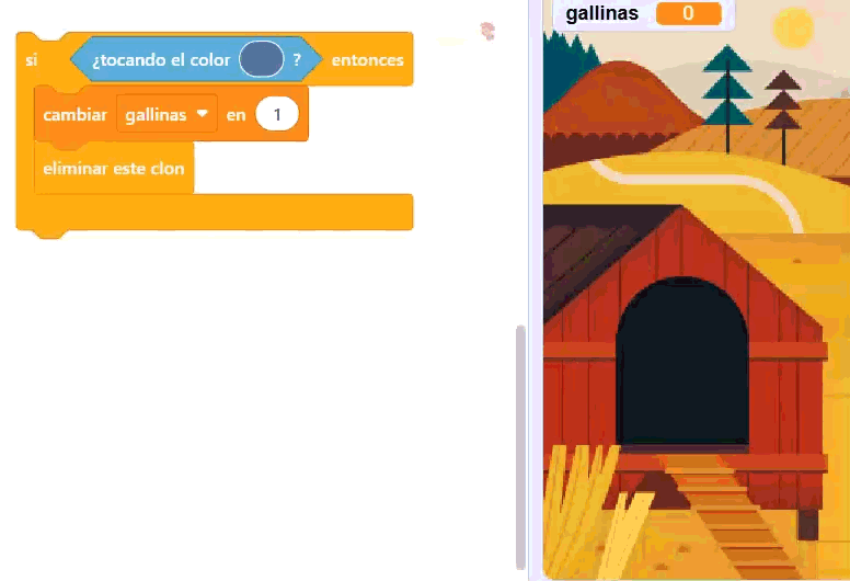 Gif: gallina tocando el color de la entrada del gallinero